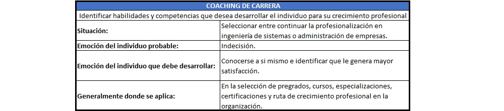 plantilla que muestra como se debe diligenciar el documento para el coaching de carrera