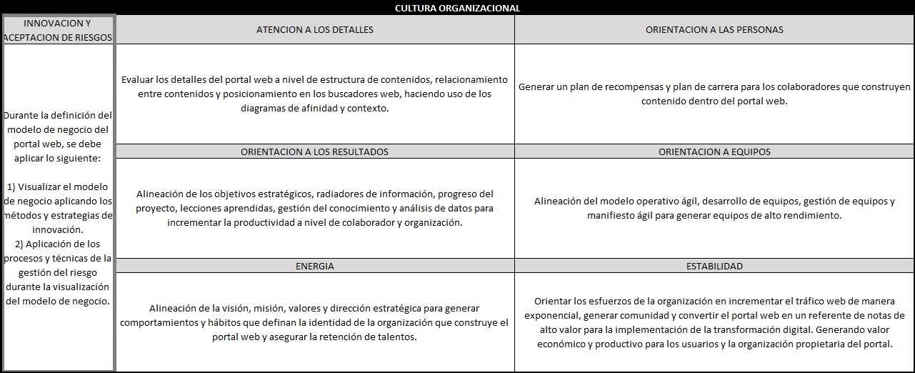plantilla que muestra como se debe diligenciar el documento para cultura organizacional: innovación y aceptación de riesgos