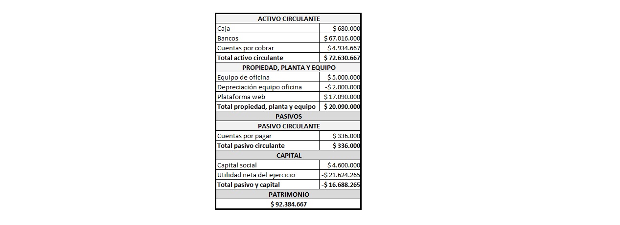 plantilla que muestra como se debe diligenciar el documento para informe financiero: balance general