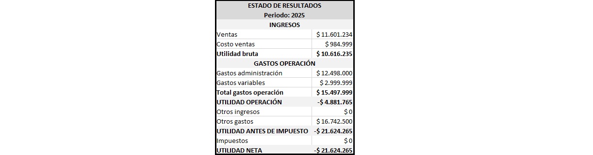 plantilla que muestra como se debe diligenciar el documento para informe financiero: estado de resultados