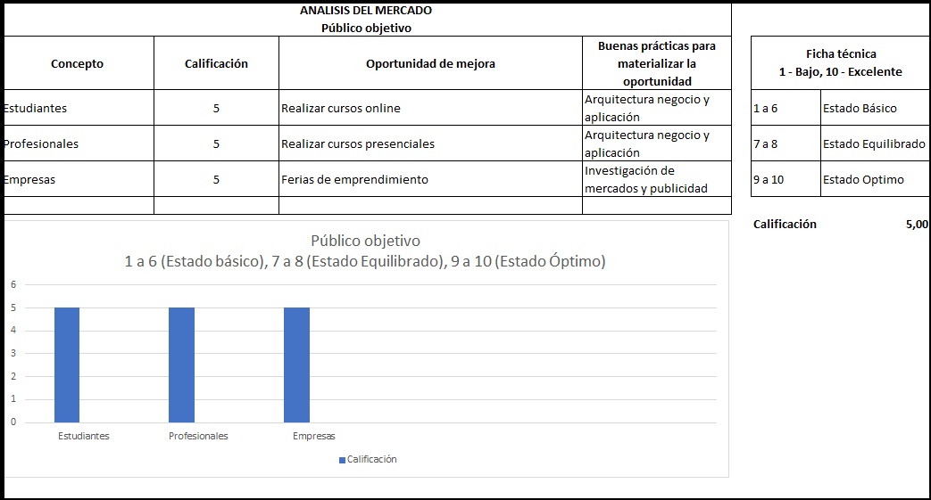 plantilla que muestra como se debe diligenciar el documento para gráfico de idoneidad del mercado: público objetivo