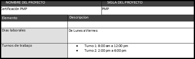 plantilla que muestra como se debe diligenciar el documento para el calendario del proyecto