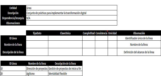 plantilla que muestra como se debe diligenciar el documento para el modelo lógico de datos