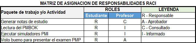 plantilla que muestra como se debe diligenciar el documento para la matriz de asignación de responsabilidades raci