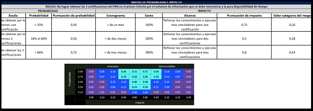 plantilla que muestra como se debe diligenciar el documento para la matriz de probabilidad e impacto