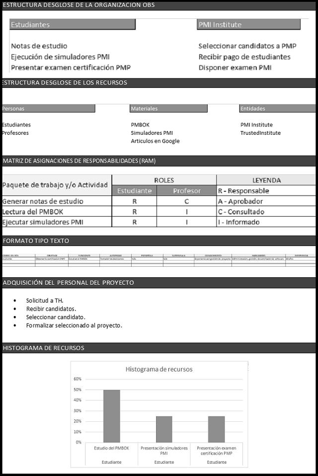 plantilla que muestra como se debe diligenciar el documento para el plan de gestión de los recursos