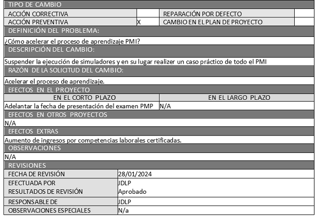 plantilla que muestra como se debe diligenciar el documento para las solicitudes de cambio aprobadas